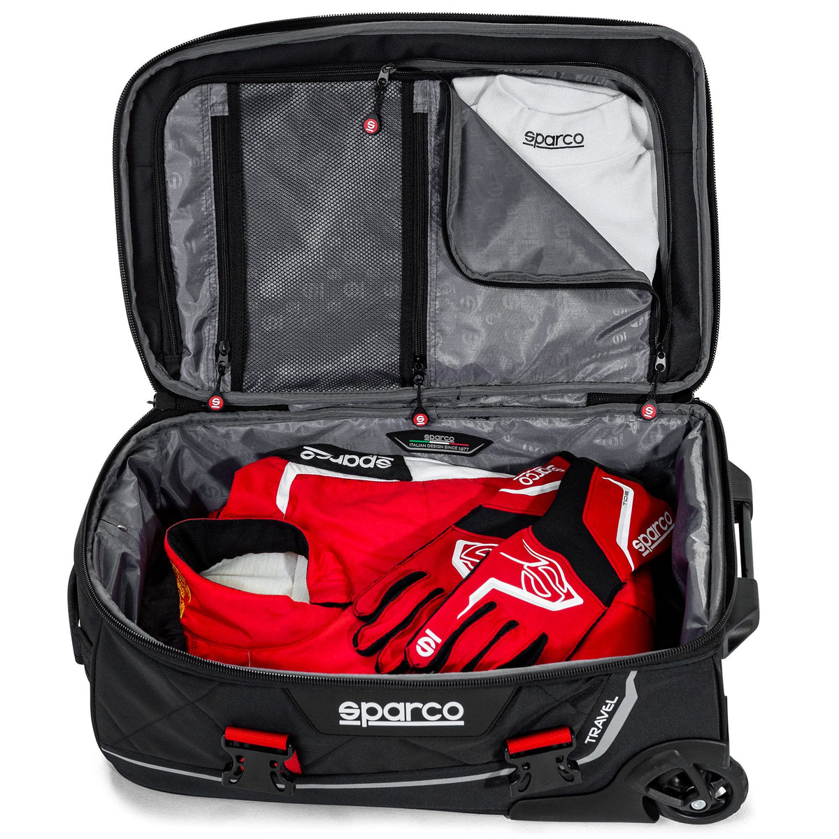 Grand Sac De Voyage à Roulettes SPARCO - Noir Et Rouge - Réf 016437NRRS - Pour équipement Sportif